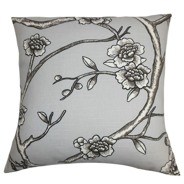The Pillow Collection Tadita Floral Gray Down Filled Throw Pillow The Pillow Collection Tadita Floral Gray Down Filled Throw Pillow